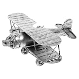 FIXOSHEE Vintage Retro Eisen Flugzeug Modell Biplane Airplane Model aus Metall Dekoratives Sammlerstück für Schreibtisch Regal und Büro Handgefertigte Deko im Vintage Stil Einzigartiges