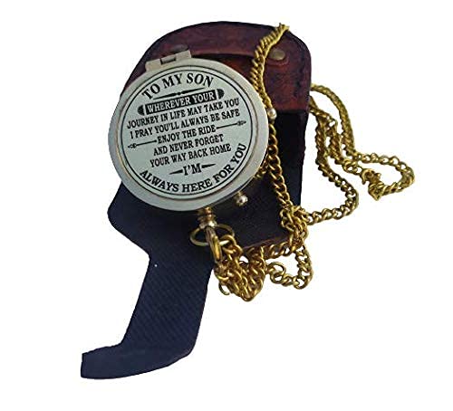 Brújula de latón con funda de cuero miniatura 3