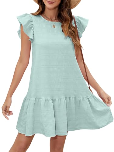Image of SENFURE Womens Summer Dresses Ruffle Cap Sleeve Mini Dress 2025 Crewneck Tie-Back Babydoll Short Sundress