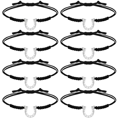 Sureio 12 Pcs Horseshoe Bracelets Horse Bracelets Jewelry Equestrian Braided String Handmade Adjustable Bracelet for Horse Lover Anklet Gift Women Party Favor(Horseshoe Style)