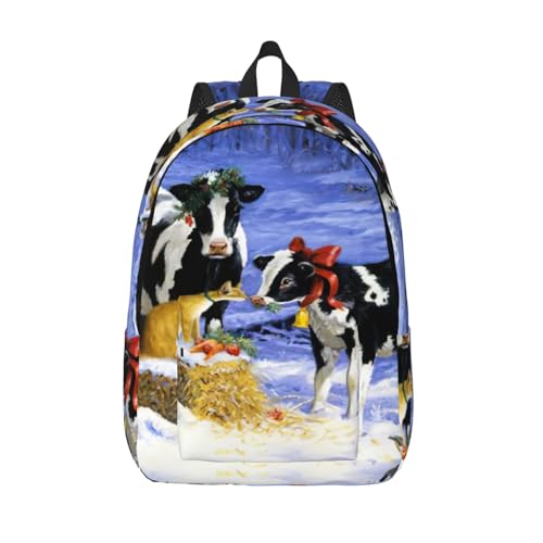 Sac à dos voyage compartiment ordinateur imprimé vache de Noël ergonomique