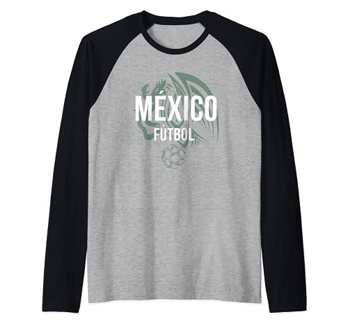 Simple Line Mexico Futbol Raglan Baseball Tee, Black