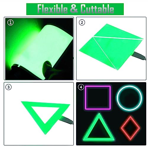 Image of Flexible Led Panel,Electroluminescent Panel Sheet EL Tape Cuttable Soft for Mask Eye Cosplay Party Decor DIY-Continuous /Slow Flash /Fast Strobe 10x10cm (green, 10x10)
