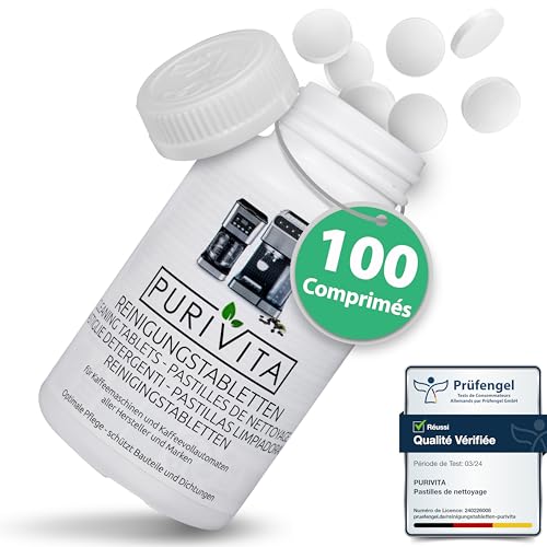 PURIVITA® Universel Pastille Pour Machine a Cafe [100 CAPS] - Capsule Pour Toutes les Marques Jura, Krups & Co - Cleaning Tablets - Pastille Nettoyage Machine a Cafe - Pastilles Cleanse