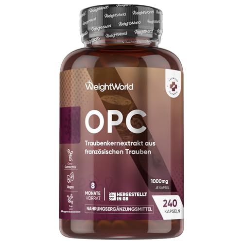 OPC Kapseln - 95{f5d991dce561ae6674bc07ded99ffe2ff8b952eb230f191244f9117474b9a62f} OPC Traubenkernextrakt - 250mg (4:1) entspricht 1000mg Extrakt pro Portion - 8 Monate Vorrat - 240 Stücke - Aus Französischen Weintrauben - Täglich 1 Kapsel - Vegan - WeightWorld OPC Kapseln - 95{f5d991dce561ae6674bc07ded99ffe2ff8b952eb230f191244f9117474b9a62f} OPC Traubenkernextrakt - 250mg (4:1) entspricht 1000mg Extrakt pro Portion - 8 Monate Vorrat - 240 Stücke - Aus Französischen Weintrauben - Täglich 1 Kapsel - Vegan - WeightWorld