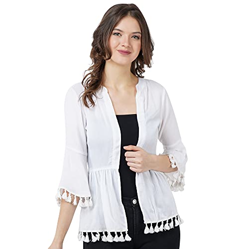 Image of AOL Women's Front Open Peplum Shrug with Tassel lace Detailing