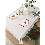 YAHUO 綿麻製 テーブルクロス ティーテーブクロス 矩形 食卓カバー テーブルカバー 防水 耐油性 シンプル風 レース付き ベージュ 140*200cm