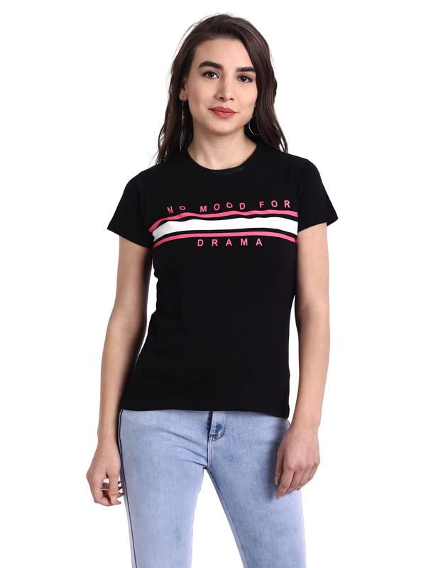 Image of Preneum Women's Graphic Printed T-Shirt, Round Neck Half Sleeve Casual Slim Fit Cotton Blend Tee, College, Office & Travel