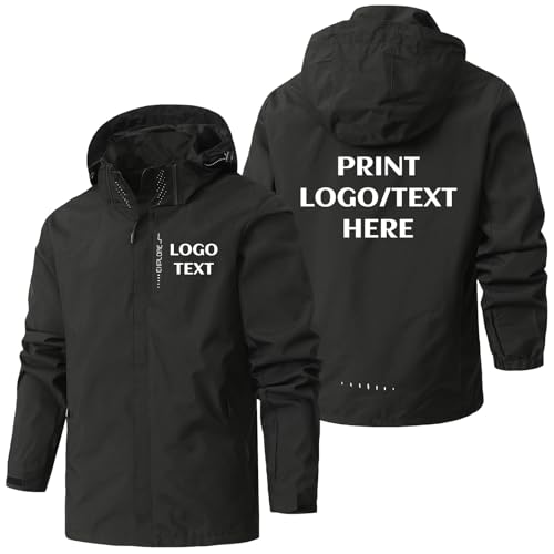 Custom Men's Waterproof Outdoor Jacket with Zipped Pockets Personalized Lightweight Windbreaker Hooded Rain Coat