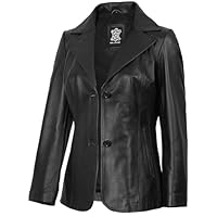 fjackets Blazers de couro femininos - casacos de couro de pele de cordeiro real para mulheres - jaquetas de couro femininas elegantes para negócios e casuais, Surrey – Blazer feminino de couro preto