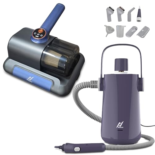 Image of NexLev Steam Cleaner & Mattress Vacuum Cleaner Bundle | Home, Kitchen, Bathroom, Sofa, Carpet & Car Seat Cleaning | UV Sterilization, HEPA Filter, 9 Accessories | Cordless Vacuum + 1000W Steam Cleaner
