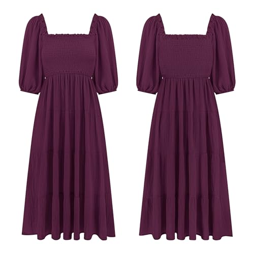 Image of R.Vivimos Women's Summer Cotton Lantern Sleeves Ruffled Off Shoulder A-Line Midi Dresses