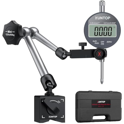 XUNTOP Comparateur Digital 0-25.4 mm avec Base Magnétique 60 kg Indicateur Numérique Haute Précision 0,01 mm Zéro Automatique Conversion mm/pouce Support...