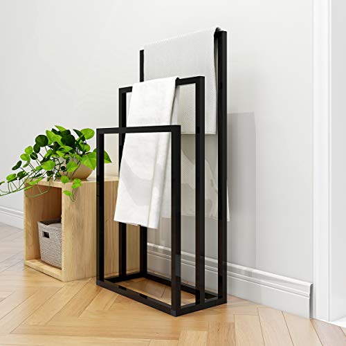 Towel Rack Metall Handtuchregal, 3 Stangen, Multifunktionaler Stehbügel freistehendes Trockenregal, 3 Ebenen, Aufbewahrungs-Organizer,Schwarz