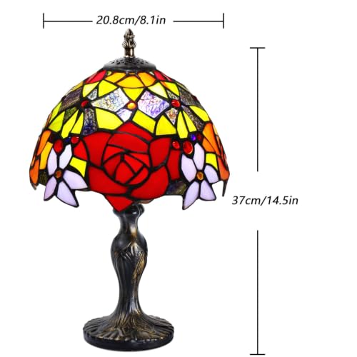 Image of Stained Glass Table Lamp,Stained Glass Crystal Bead Style Table Light,Handmade Desk Bedside Night Light,Antique Art Craft Gifts Lover Living Room Bedroom Bookcase (Peony)
