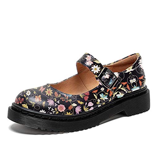 Image of YDN Women Classic Round Closed Toe Mary Jane Flats Platform Adjustable Single Ankle Strap Buckle Comfy Cute Pump Leather Patry Cosplay Girls Dress Shoe Size 4-16