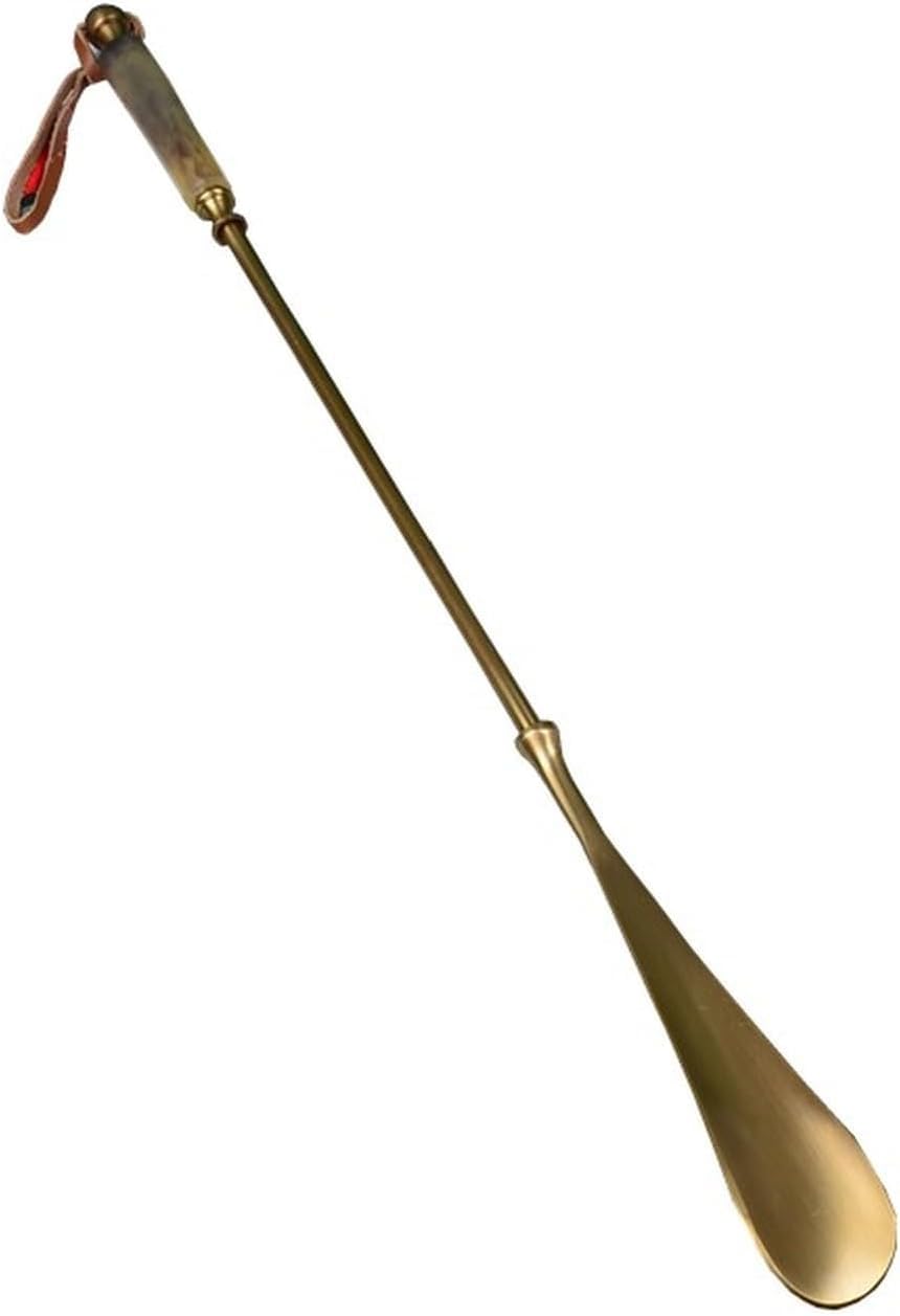 Calzador De Latón Largo, Calzador De Metal Duradero para Personas Mayores, Bastón Ligero para Ponerse Zapatos con Cordón De Cuero para Mujeres Embarazadas Y Hombres.