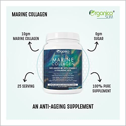 Organicoslim Marine Collagen Powder with Vitamin C & Hyaluronic Acid | For Hair and Skin Health | Metabolism Booster and for Muscle Health | 250 gm - Image 4