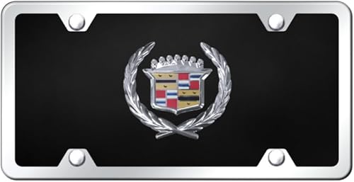 Acrílico negro con logotipo Cadillac Classic para placa de vehículo con bordes cromados