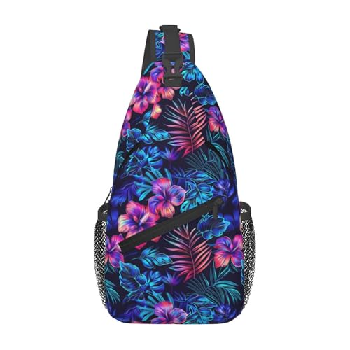 Tropical Hawaii Neon Palm Leav Crossbody bags for women Men Sling Bag Travel Chest Backpack Leisure Sports Outdoor Running Hiking
