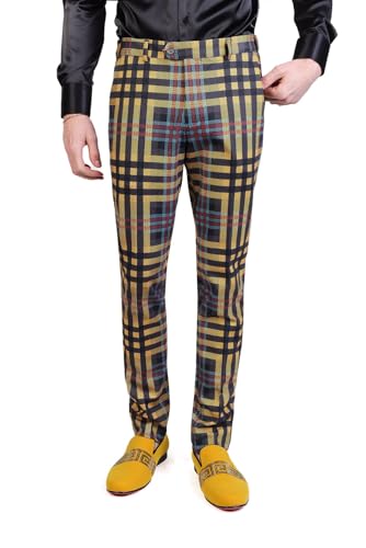 Barabas Men's Luxury Plaid Checkered Chino Dress Slim Pants CP2012
