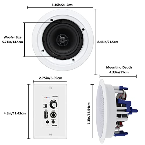 Herdio 5.25 Inch Bluetooth Ceiling Speakers Max Power 600W 2-Way Flush Mount Plus Wall Mount Amplifier Receiver Perfect For Home Theater Bathroom Living Room Kitchen Office(4 Speakers) #TOP5