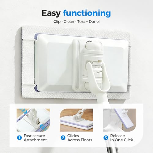 Image of Mops for Floor Cleaning, Hands Free Multi Purpose Flat Mop, Clamp Mop with Dry Cloths, Stainless Steel Handle for Hardwood, Tile, Laminate, Marble, Wall, Window (5 Pieces of Fabric)