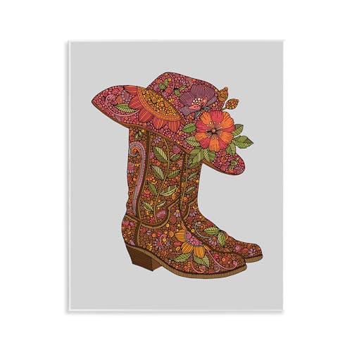 Image of Paisley Cowboy Boots Floral, 11 x 14 Inch Mounted Print on Wall Plaque | Stupell Industries . By Valentina Harper . Ready to hang . Great for farmhouse or shabby chic spaces . Made in USA