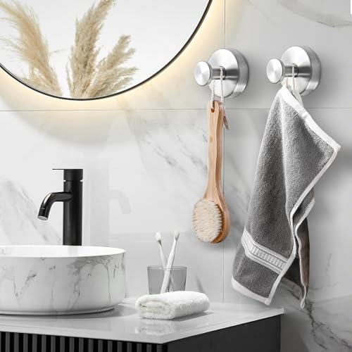 Image of BKV Suction Cup Hooks for Glass Window,Removable Shower Hooks for Inside Shower,Metal Towel Hooks for Bathrooms,2 Pack(Silver)