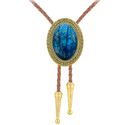 Image of Jeilwiy Bolo Tie for Men Real Stone Westwern Cowboy Ties Silver Bolos Women Leather Necktie Gift for Birthday Christmas