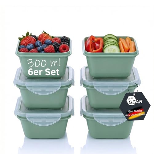 your GEAR Pila Frischhaltedosen 300ml Set - 6X kleine Vorratsdosen mit Deckel luftdicht & BPA-frei - Quadratische Meal Prep Boxen für Soßen, Dips & Snacks - Kühlschrank Organizer stapelbar