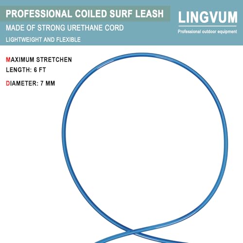 LINGVUM Surfboard Leash Premium Straight Surf Leash SUP Leg Rope 6/7/8/9 feet for Any Surfboards, Longboard, Paddleboard and Shortboard(Blue,6FT) - Thumbnail 4