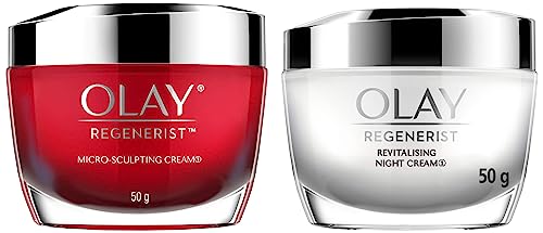 Image of Olay Day Cream Regenerist Microsculpting Moisturiser (NON SPF), 50g And Olay Night Cream Regenerist Deep Hydration Light Cream, 50g