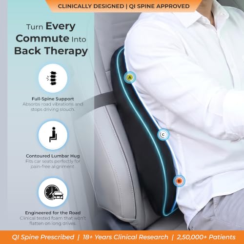 Image of Back Support for Office Chair | 5-Year Warranty | Premium Memory Foam Lumbar Support Pillow | Orthopedic Backrest for Lower Back Pain Relief | Ergonomic Desk Chair & Car Cushion (XL) (Black)