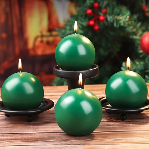3 Inch Green Round Ball Candles,Elegant Round Pillar Candles,Hand-Poured Natural Soy Candles,26 H Long Burning Time-Dripless Smokeless Candle Dinner Table,for Wedding,Christmas Home Decor 4 Pack by MAKALONE - Used condition - US$13.04