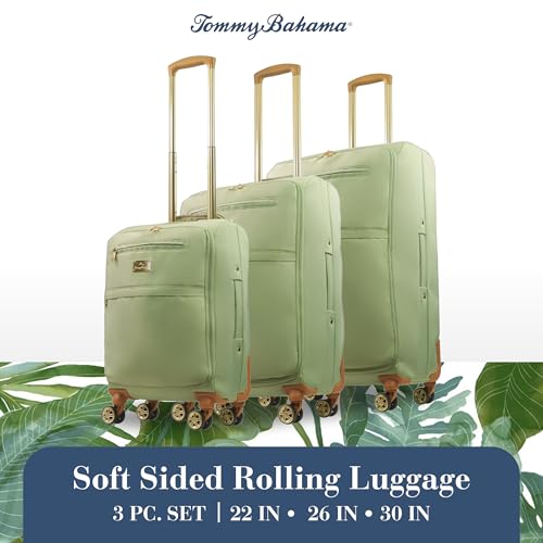 Image of Tommy Bahama 3-Piece Rolling Luggage Set, Soft-Sided Suitcases with Wheels, 22, 26, and 30 Inch, Sage