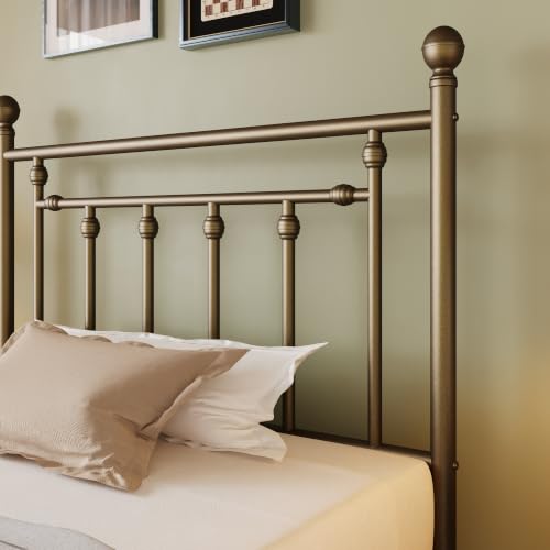 Image of SHA CERLIN 45 inch Twin Size Metal Bed Frame, Vintage Headboard, Antique Bronze