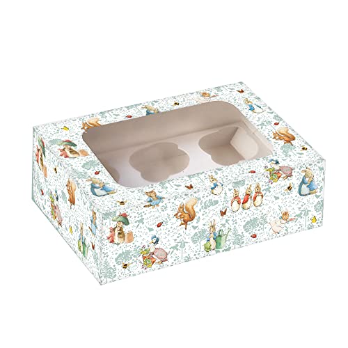 Anniversary House Official Beatrix Potter™ Peter Rabbit™ Cupcake Box With Window, 6-hole Removable Insert, Easy Pop-up Assembly, Gift Box, Sturdy Quality, 7.5 x 16 x 23cm, J200