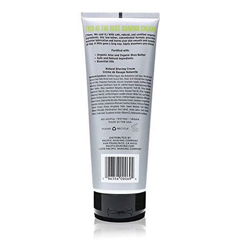 Pacific Shaving Company Natural Shave Cream - Safe and Natural, with Plant-Derived Ingredients for a Smooth Shave, Healthy, Hydrated, Softer Skin, Less Irritation, Cruelty Free, 7 oz