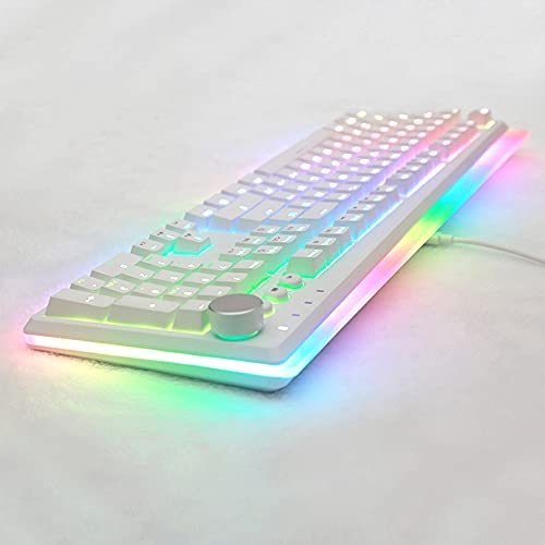 I-Rocks K71M Rgb Mechanical Gaming Keyboard With Media Control Knob, Gateron Switches (Red), 104 Keys W/Full Nkro, Pbt Keycaps, Multimedia Hotkeys, Detachable Usb-C Cable And Onboard Storage, White #TOP4