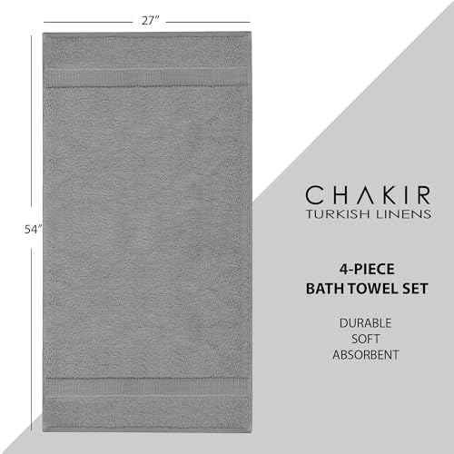 Chakir Turkish Linens 4 Piece Bath Towel Set, 100% Cotton Luxury Turkish Towels for Bathroom, Soft Absorbent Bath Towels, 27 x 54 Inches, Gray - 5