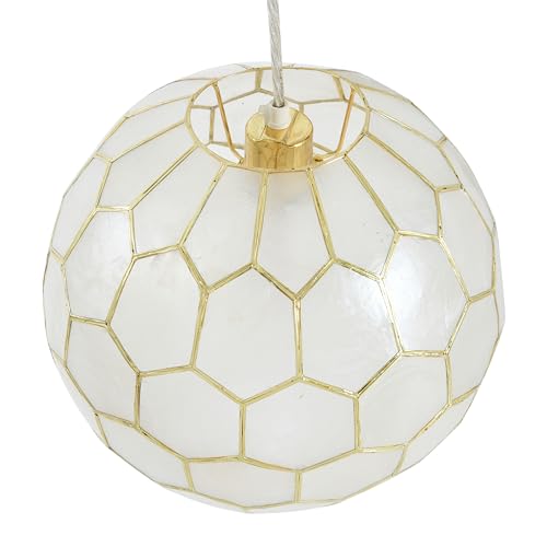 Creative Co-Op Capiz Honeycomb Globe Pendant Light, Capiz White Seashells with Antique Gold - Image 6