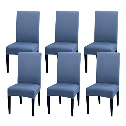 Best Review JQinHome 6 Pcs Dining Chair Slipcover,High Stretch Removable Washable Chair Seat Protector Cover for Home Party Hotel Wedding Ceremony (Gray Blue)