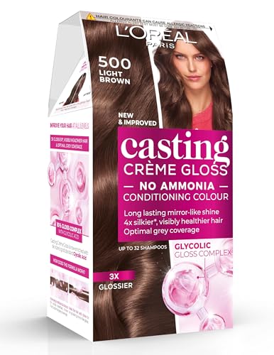 L'Oréal Paris Casting Crème Gloss Hair Dye Semi-Permanent, Ammonia-Free Formula & Honey-Infused Conditioner, Glossy Finish, Colour for Up to 28 Shampoos, Colour: 500 Medium Brown