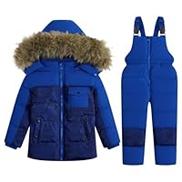 JiAmy Kids Winter Puffer Jacket and Snow Pants 2-Piece Snowsuit Ultralight Skisuit Set Blue,130/6-7 Years