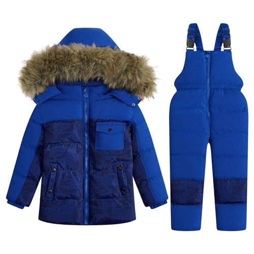 Image of JiAmy Kids 2 Piece Snowsuit Set Girl Winter Hooded Puffer Jacket & Snow Bib Pants Boy Ski Suits Ultralight Outfit