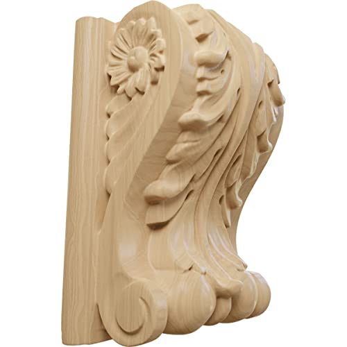 Ekena Millwork CORW04X03X06ABCH Medium Acanthus Block w/ Backplate Wood Corbels, 4 1/4"W x 2 1/2"D x 5 1/2"H, Cherry