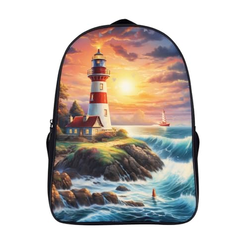Mochilas para niñas y niños de primaria con diseño de faros costeros y gran capacidad de 40cm