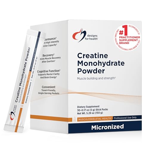 Designs for Health Creatine Monohydrate Unflavored, 30 Stick Packs (5g each)