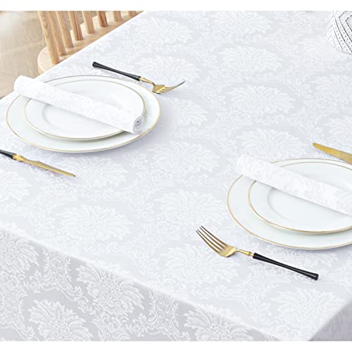 Romanstile Spring Jacquard Rectangle Tablecloth - Waterproof Elegant Vienna Damask Pattern Table Cloths Washable Polyester Decorative Table Covers For Dinner/Parties/Outdoor - 60 X 84 Inch,White #TOP4
